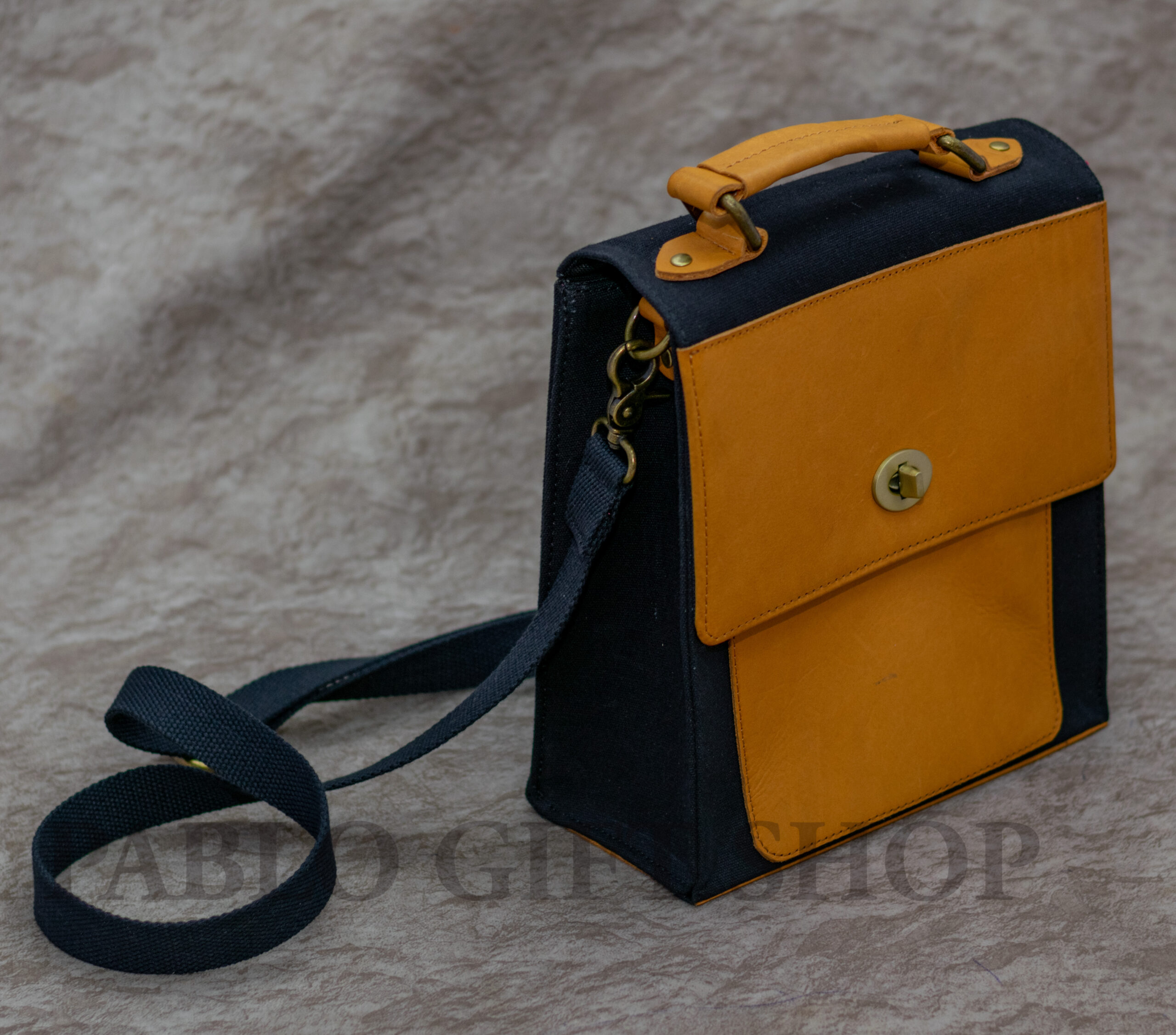 Ladies Canvas Pure Leather Sling Bag