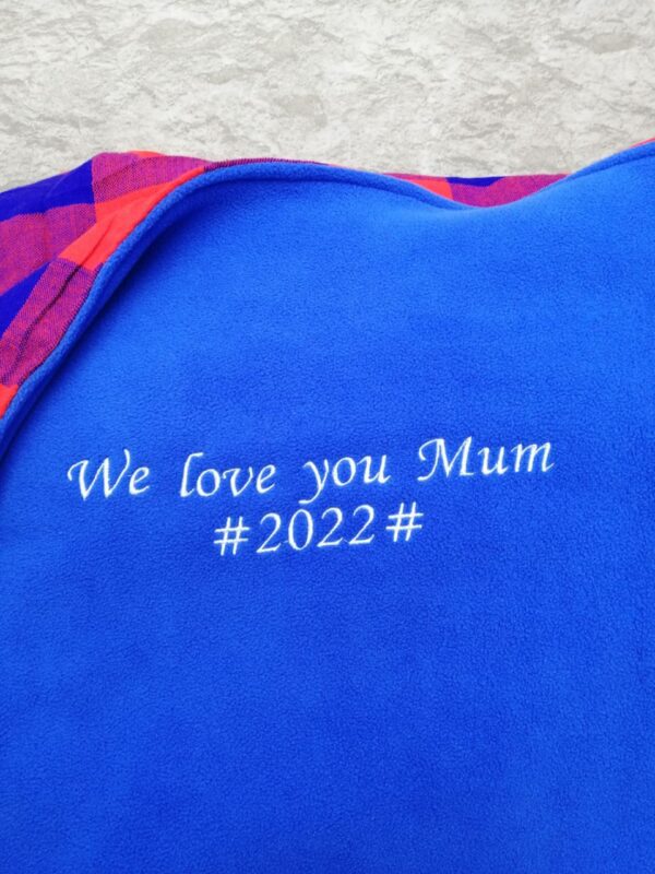 Personalised Blue and Red Checked Fleece Blanket