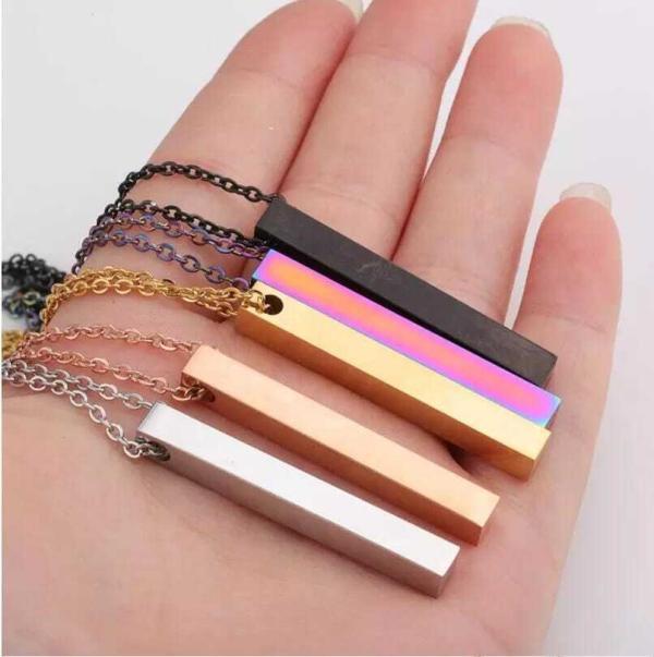 'Unisex Stainless Steel Blank Vertical Bar Necklace