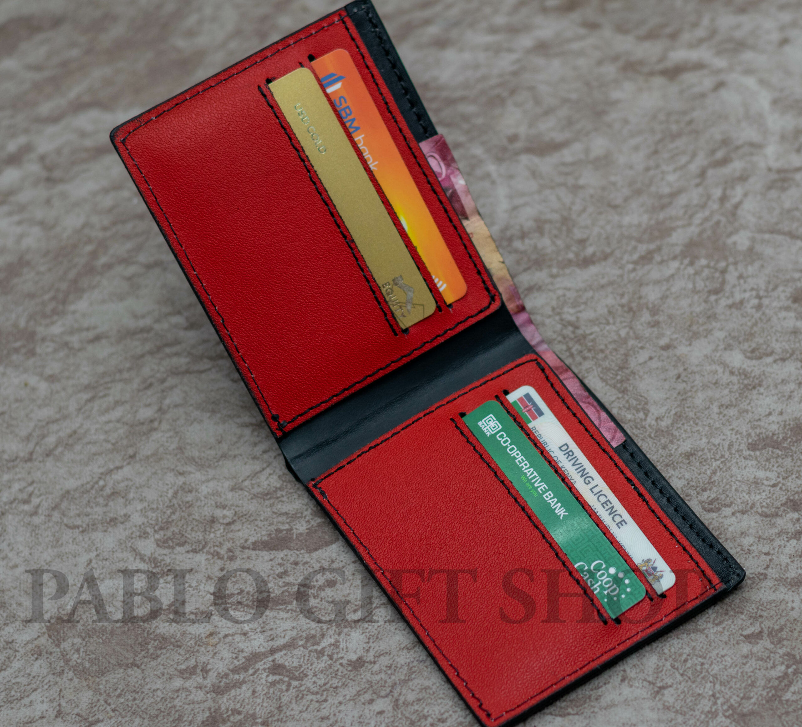 Black And Red Pure leather Wallet