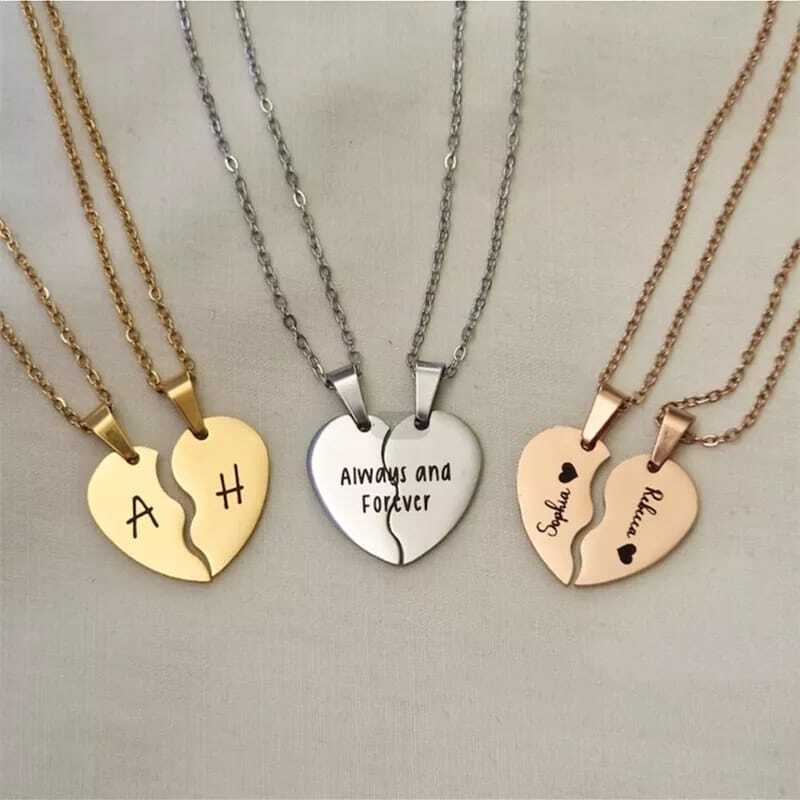 ` Couple Broken Heart Necklace Set