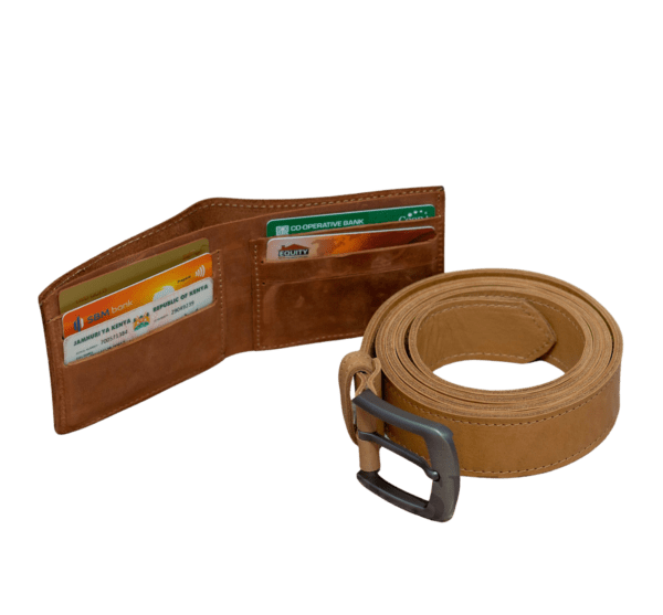 Men Pure Leather Wallet and Belt -TanBrown
