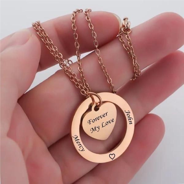 Ring love heart custom engravable stainless steel necklace