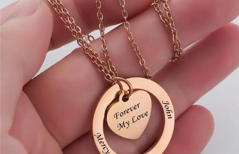 Ring love heart custom engravable stainless steel necklace