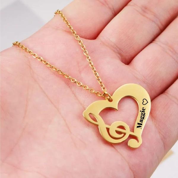 Stainless steel gold-like music pendant necklace