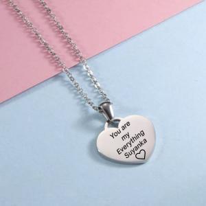 Stainless steel heart shaped silver necklace