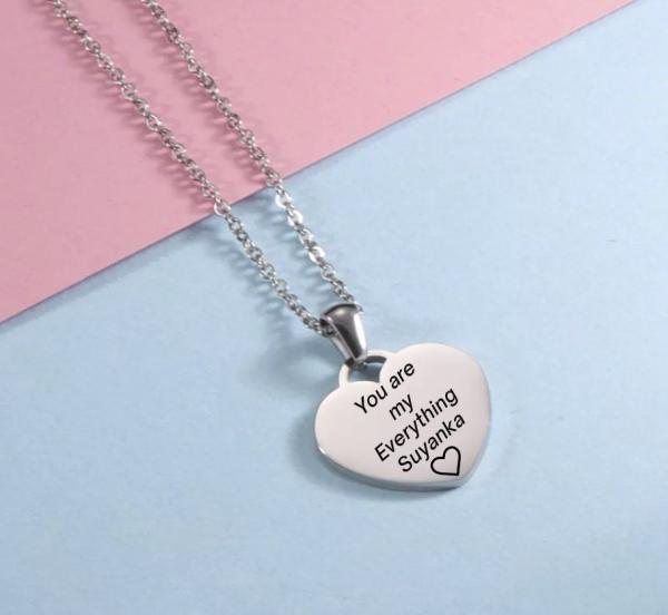 Stainless steel heart shaped silver necklace