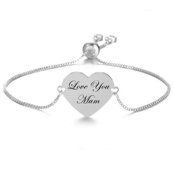 Stainless steel love shaped engravable  silver bracelet