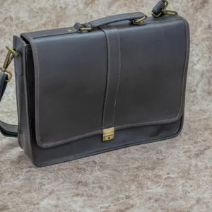 Dark Brown Pure Leather Business Laptop Bag