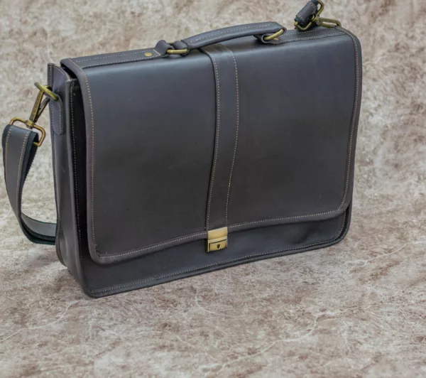 Dark Brown Pure Leather Business Laptop Bag
