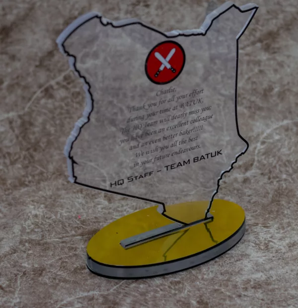 Corporate Branded Kenya Shaped Acrylic Trophy