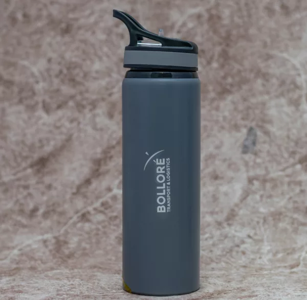 Grey Metallic Modern Water Bottle with Straw