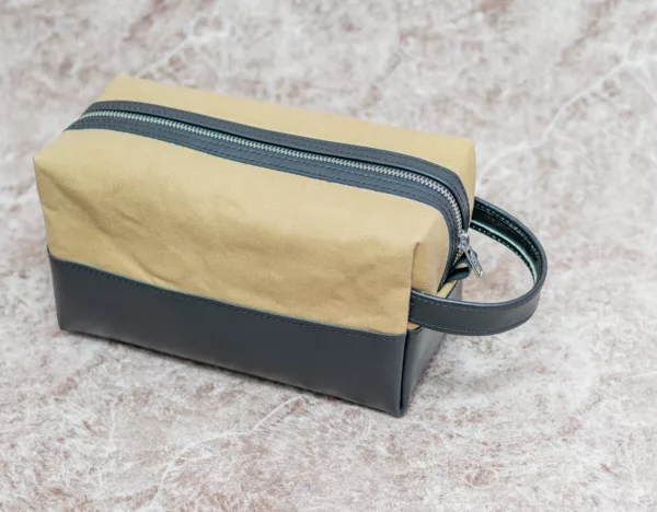 Pure Leather and Canvas Wash Bag